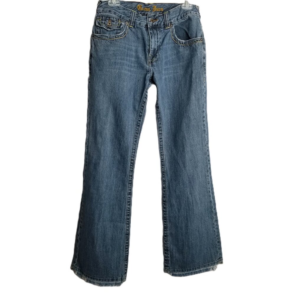 Guess Vintage Y2K Bootcut Jeans 31 Distressed Hem Low Rise Flare Denim